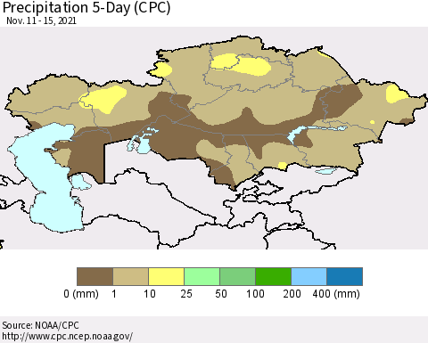 Kazakhstan Precipitation 5-Day (CPC) Thematic Map For 11/11/2021 - 11/15/2021