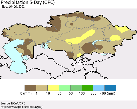 Kazakhstan Precipitation 5-Day (CPC) Thematic Map For 11/16/2021 - 11/20/2021