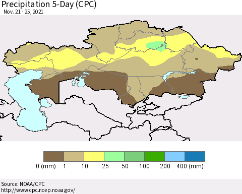 Kazakhstan Precipitation 5-Day (CPC) Thematic Map For 11/21/2021 - 11/25/2021