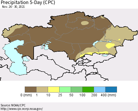 Kazakhstan Precipitation 5-Day (CPC) Thematic Map For 11/26/2021 - 11/30/2021