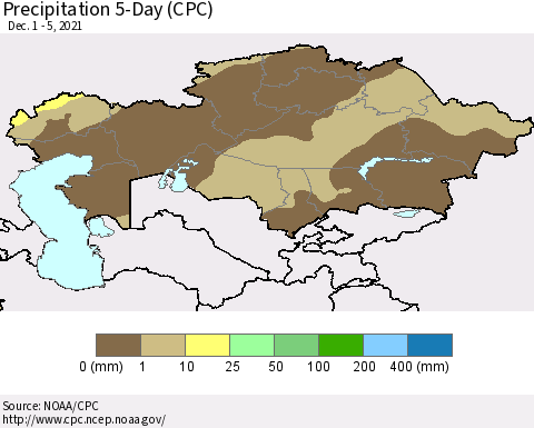 Kazakhstan Precipitation 5-Day (CPC) Thematic Map For 12/1/2021 - 12/5/2021