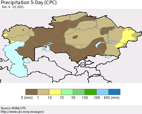 Kazakhstan Precipitation 5-Day (CPC) Thematic Map For 12/6/2021 - 12/10/2021