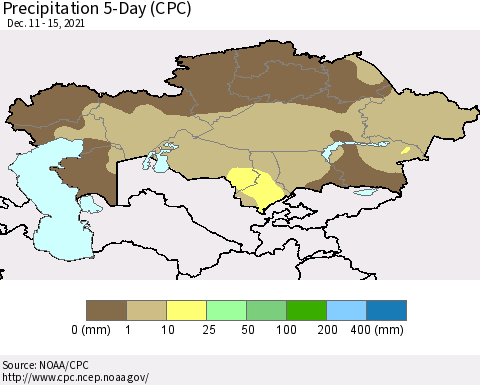 Kazakhstan Precipitation 5-Day (CPC) Thematic Map For 12/11/2021 - 12/15/2021