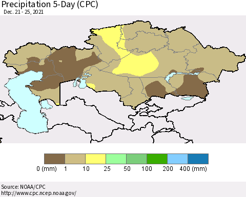 Kazakhstan Precipitation 5-Day (CPC) Thematic Map For 12/21/2021 - 12/25/2021