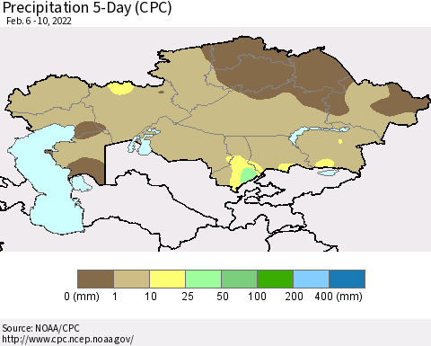 Kazakhstan Precipitation 5-Day (CPC) Thematic Map For 2/6/2022 - 2/10/2022