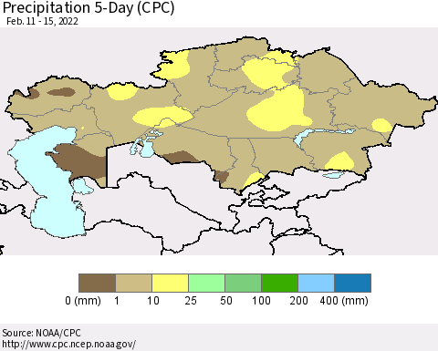 Kazakhstan Precipitation 5-Day (CPC) Thematic Map For 2/11/2022 - 2/15/2022