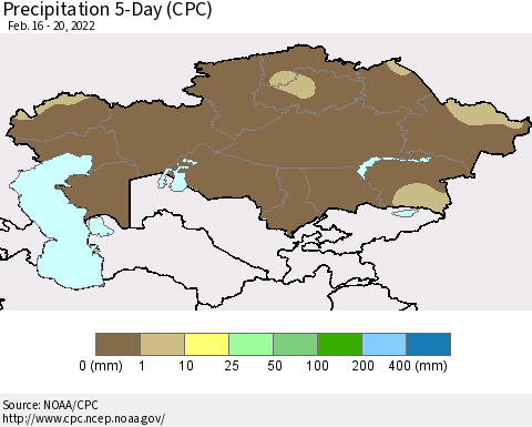 Kazakhstan Precipitation 5-Day (CPC) Thematic Map For 2/16/2022 - 2/20/2022