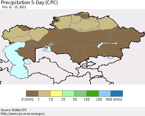 Kazakhstan Precipitation 5-Day (CPC) Thematic Map For 2/21/2022 - 2/25/2022