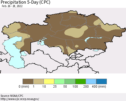 Kazakhstan Precipitation 5-Day (CPC) Thematic Map For 2/26/2022 - 2/28/2022