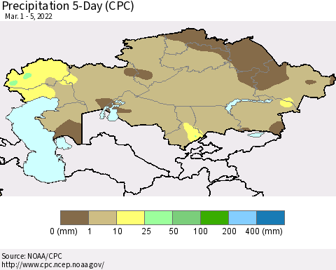 Kazakhstan Precipitation 5-Day (CPC) Thematic Map For 3/1/2022 - 3/5/2022