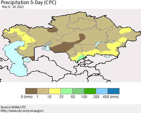 Kazakhstan Precipitation 5-Day (CPC) Thematic Map For 3/6/2022 - 3/10/2022