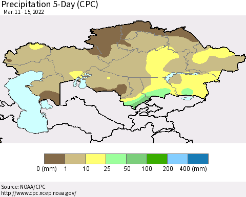 Kazakhstan Precipitation 5-Day (CPC) Thematic Map For 3/11/2022 - 3/15/2022