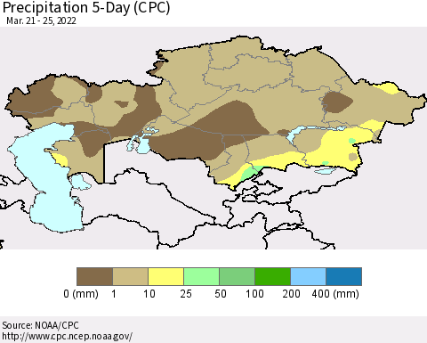 Kazakhstan Precipitation 5-Day (CPC) Thematic Map For 3/21/2022 - 3/25/2022
