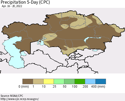 Kazakhstan Precipitation 5-Day (CPC) Thematic Map For 4/16/2022 - 4/20/2022