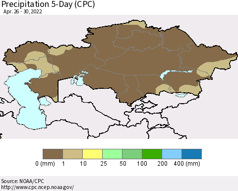 Kazakhstan Precipitation 5-Day (CPC) Thematic Map For 4/26/2022 - 4/30/2022