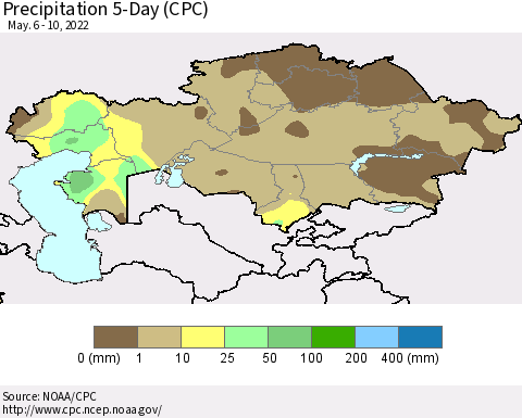 Kazakhstan Precipitation 5-Day (CPC) Thematic Map For 5/6/2022 - 5/10/2022