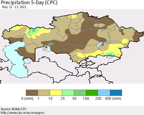 Kazakhstan Precipitation 5-Day (CPC) Thematic Map For 5/11/2022 - 5/15/2022