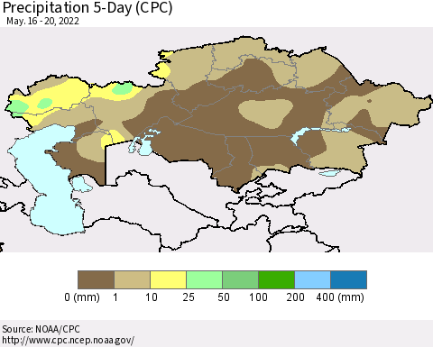 Kazakhstan Precipitation 5-Day (CPC) Thematic Map For 5/16/2022 - 5/20/2022
