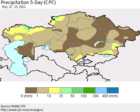 Kazakhstan Precipitation 5-Day (CPC) Thematic Map For 5/21/2022 - 5/25/2022