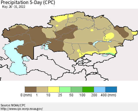 Kazakhstan Precipitation 5-Day (CPC) Thematic Map For 5/26/2022 - 5/31/2022