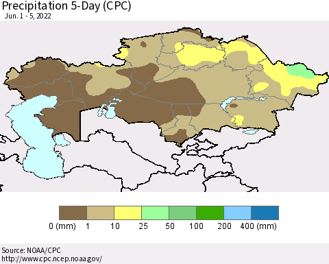 Kazakhstan Precipitation 5-Day (CPC) Thematic Map For 6/1/2022 - 6/5/2022