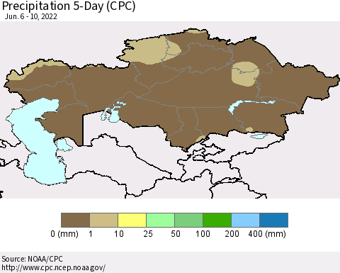 Kazakhstan Precipitation 5-Day (CPC) Thematic Map For 6/6/2022 - 6/10/2022