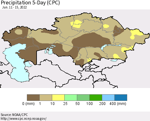 Kazakhstan Precipitation 5-Day (CPC) Thematic Map For 6/11/2022 - 6/15/2022