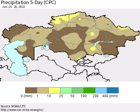 Kazakhstan Precipitation 5-Day (CPC) Thematic Map For 6/16/2022 - 6/20/2022