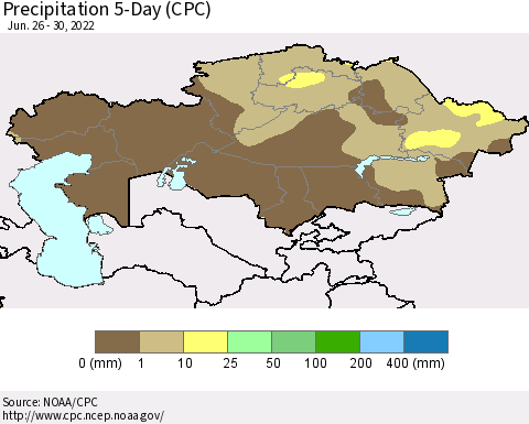 Kazakhstan Precipitation 5-Day (CPC) Thematic Map For 6/26/2022 - 6/30/2022