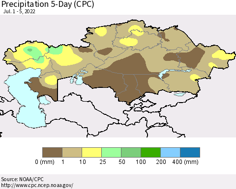 Kazakhstan Precipitation 5-Day (CPC) Thematic Map For 7/1/2022 - 7/5/2022