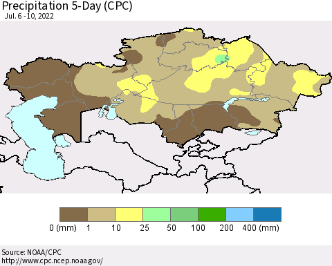 Kazakhstan Precipitation 5-Day (CPC) Thematic Map For 7/6/2022 - 7/10/2022