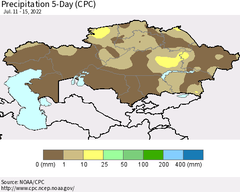 Kazakhstan Precipitation 5-Day (CPC) Thematic Map For 7/11/2022 - 7/15/2022