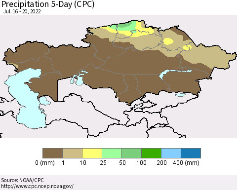 Kazakhstan Precipitation 5-Day (CPC) Thematic Map For 7/16/2022 - 7/20/2022