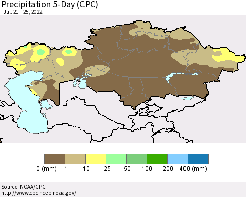 Kazakhstan Precipitation 5-Day (CPC) Thematic Map For 7/21/2022 - 7/25/2022