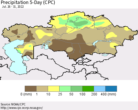 Kazakhstan Precipitation 5-Day (CPC) Thematic Map For 7/26/2022 - 7/31/2022