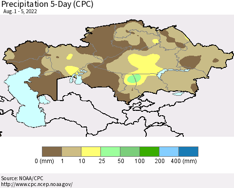 Kazakhstan Precipitation 5-Day (CPC) Thematic Map For 8/1/2022 - 8/5/2022