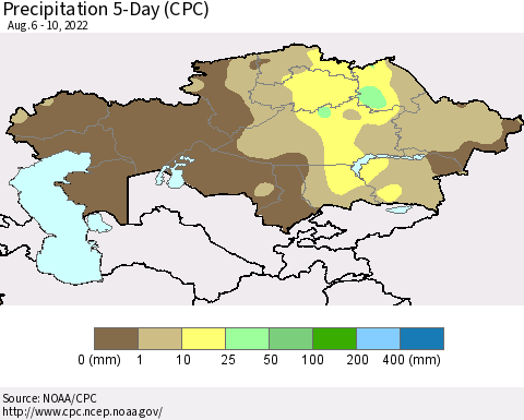 Kazakhstan Precipitation 5-Day (CPC) Thematic Map For 8/6/2022 - 8/10/2022