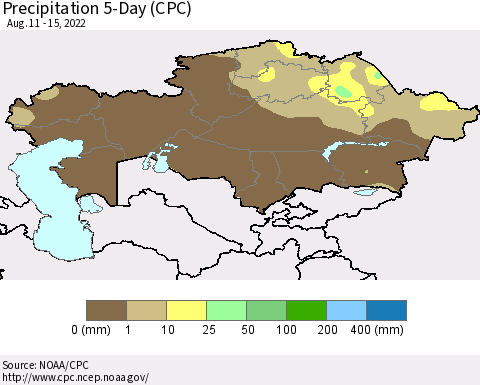 Kazakhstan Precipitation 5-Day (CPC) Thematic Map For 8/11/2022 - 8/15/2022