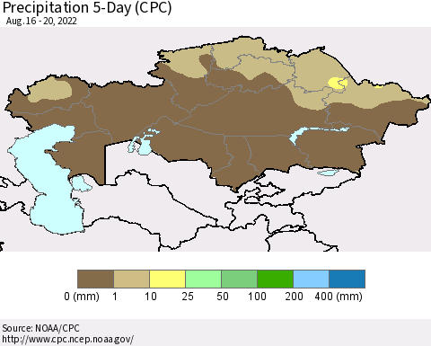 Kazakhstan Precipitation 5-Day (CPC) Thematic Map For 8/16/2022 - 8/20/2022