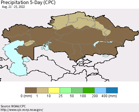 Kazakhstan Precipitation 5-Day (CPC) Thematic Map For 8/21/2022 - 8/25/2022
