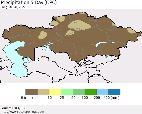 Kazakhstan Precipitation 5-Day (CPC) Thematic Map For 8/26/2022 - 8/31/2022
