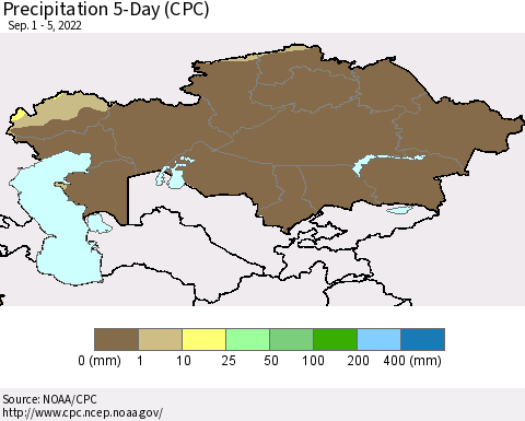 Kazakhstan Precipitation 5-Day (CPC) Thematic Map For 9/1/2022 - 9/5/2022