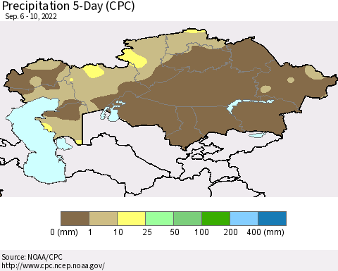 Kazakhstan Precipitation 5-Day (CPC) Thematic Map For 9/6/2022 - 9/10/2022