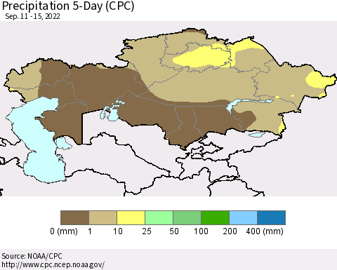 Kazakhstan Precipitation 5-Day (CPC) Thematic Map For 9/11/2022 - 9/15/2022