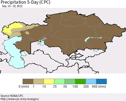 Kazakhstan Precipitation 5-Day (CPC) Thematic Map For 9/16/2022 - 9/20/2022
