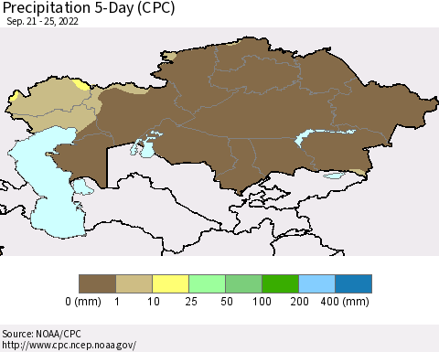 Kazakhstan Precipitation 5-Day (CPC) Thematic Map For 9/21/2022 - 9/25/2022
