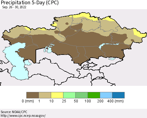 Kazakhstan Precipitation 5-Day (CPC) Thematic Map For 9/26/2022 - 9/30/2022