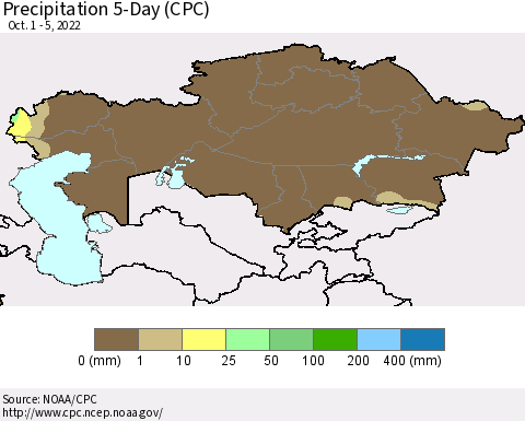 Kazakhstan Precipitation 5-Day (CPC) Thematic Map For 10/1/2022 - 10/5/2022