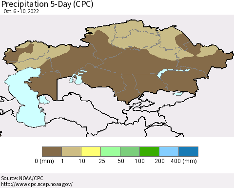 Kazakhstan Precipitation 5-Day (CPC) Thematic Map For 10/6/2022 - 10/10/2022