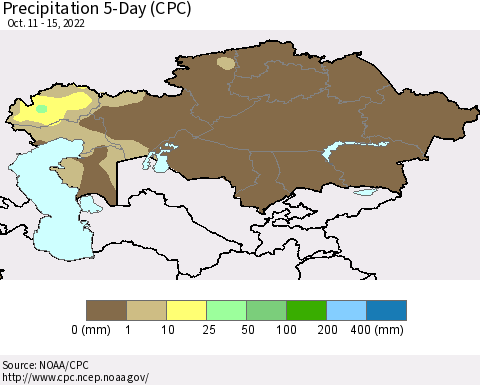 Kazakhstan Precipitation 5-Day (CPC) Thematic Map For 10/11/2022 - 10/15/2022
